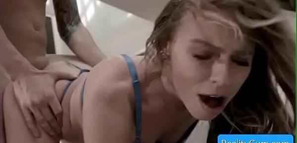  Slutty blonde girl Zoe Clark wearing sexy teal lingerie enjoy getting massive cock in her juicy pussy from behind